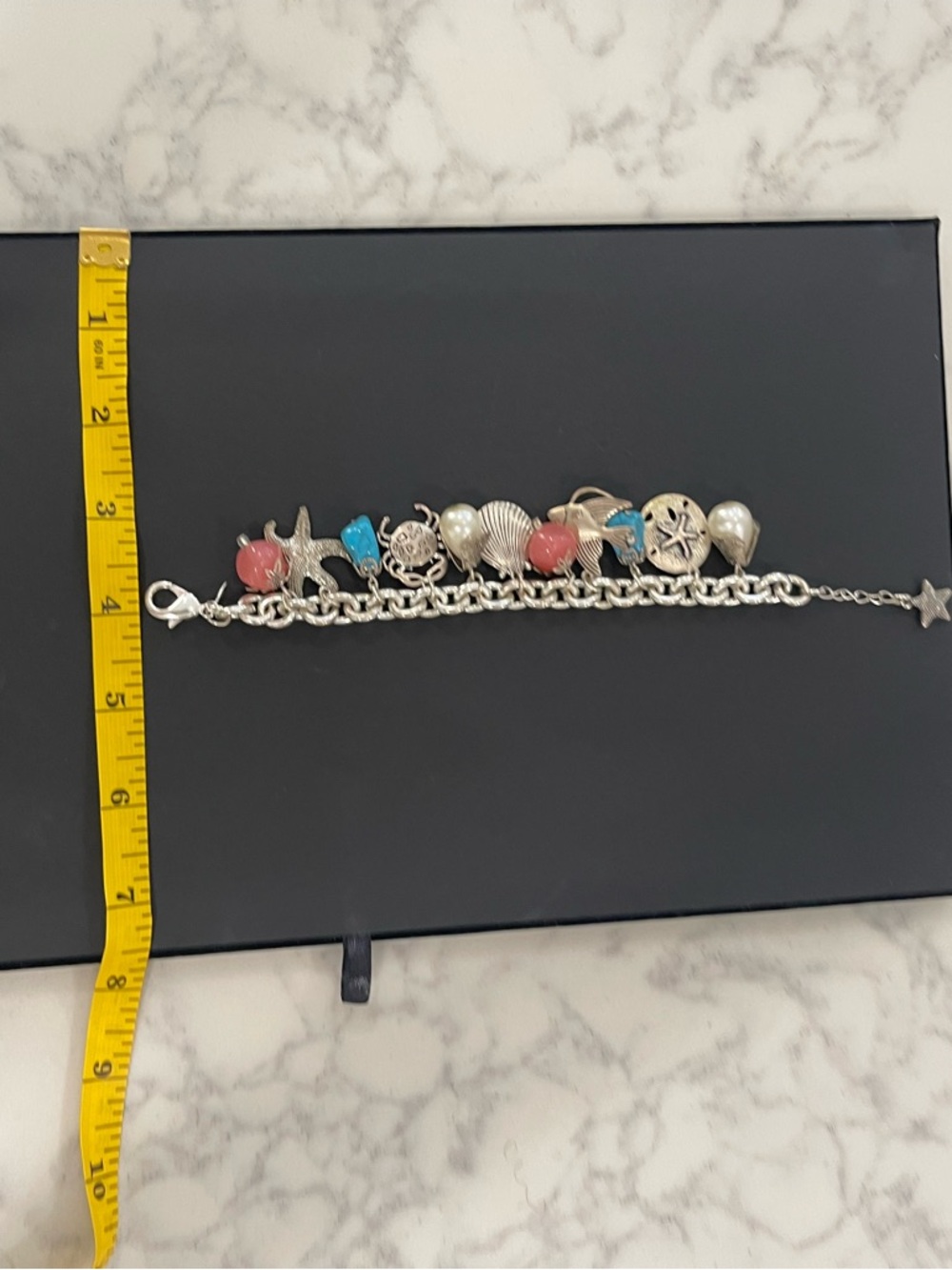 Avon Silver-Tone Beach Charm Bracelet with Coral Pink & Turquoise Blue Accents - Picture 4 of 4